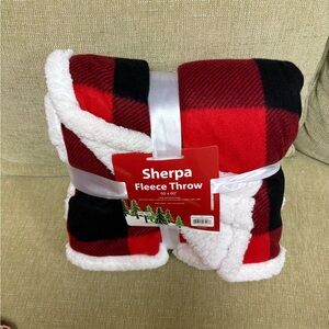Sherpa Fleece Throw Blanket Buffalo Check 50x60” NWT
